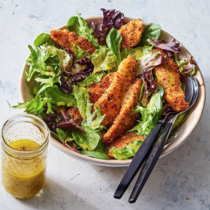 Read more about the article Heart-Healthy Homemade Chicken Tenders with Everything Bagel Seasoning over Salad